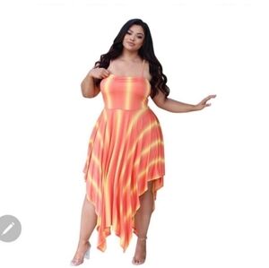 Rebdolls Orange and Yellow Striped Midi Dress